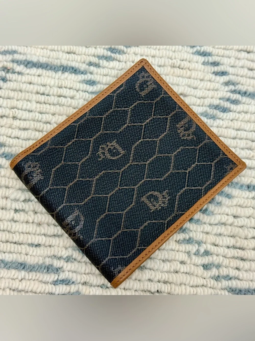 DIOR Vintage Unisex Icon Brown Honeycomb Monogram Canvas Leather Bifold Wallet